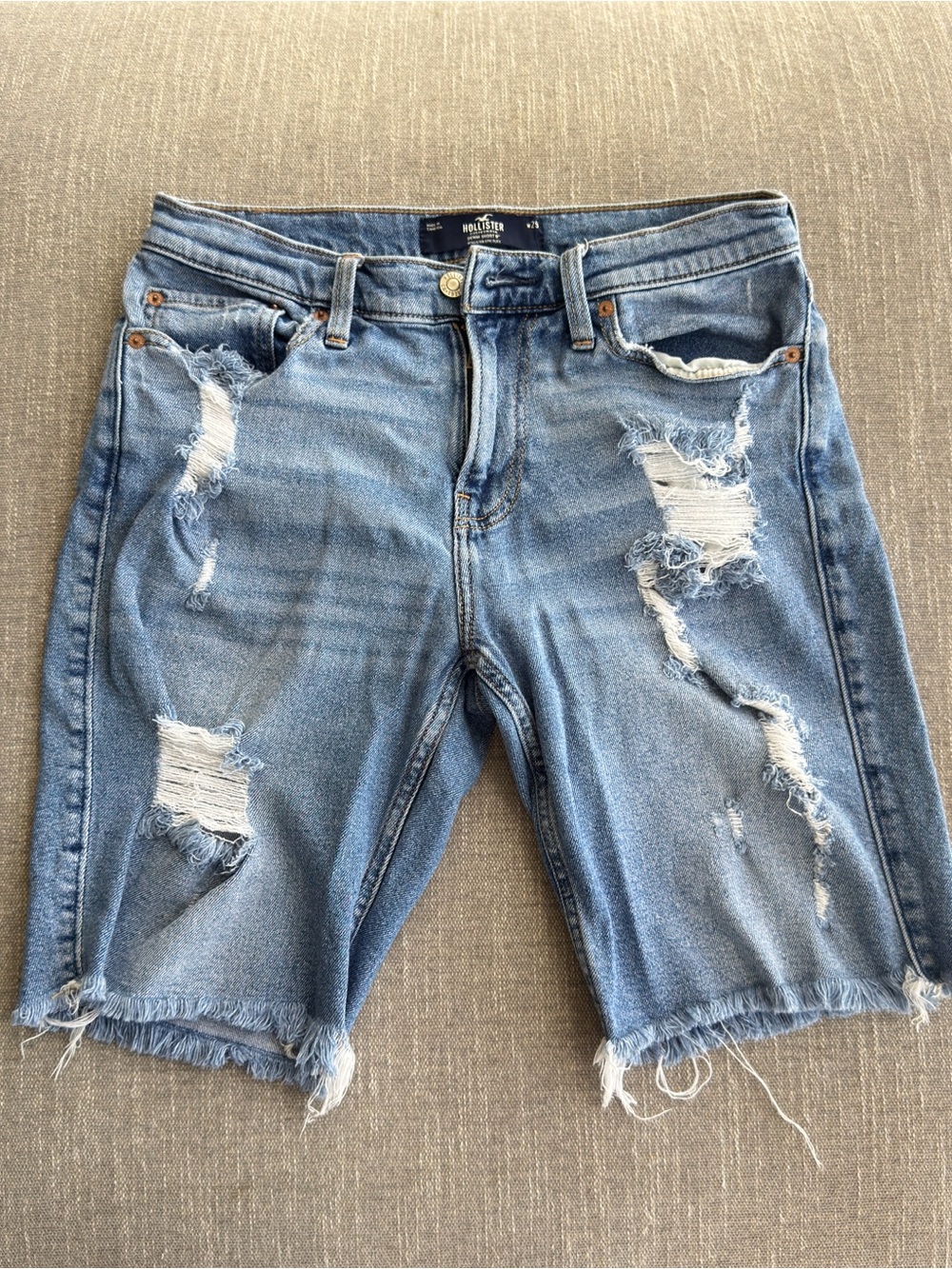 Hollister Light Blue Ripped Denim Bermuda Shorts
